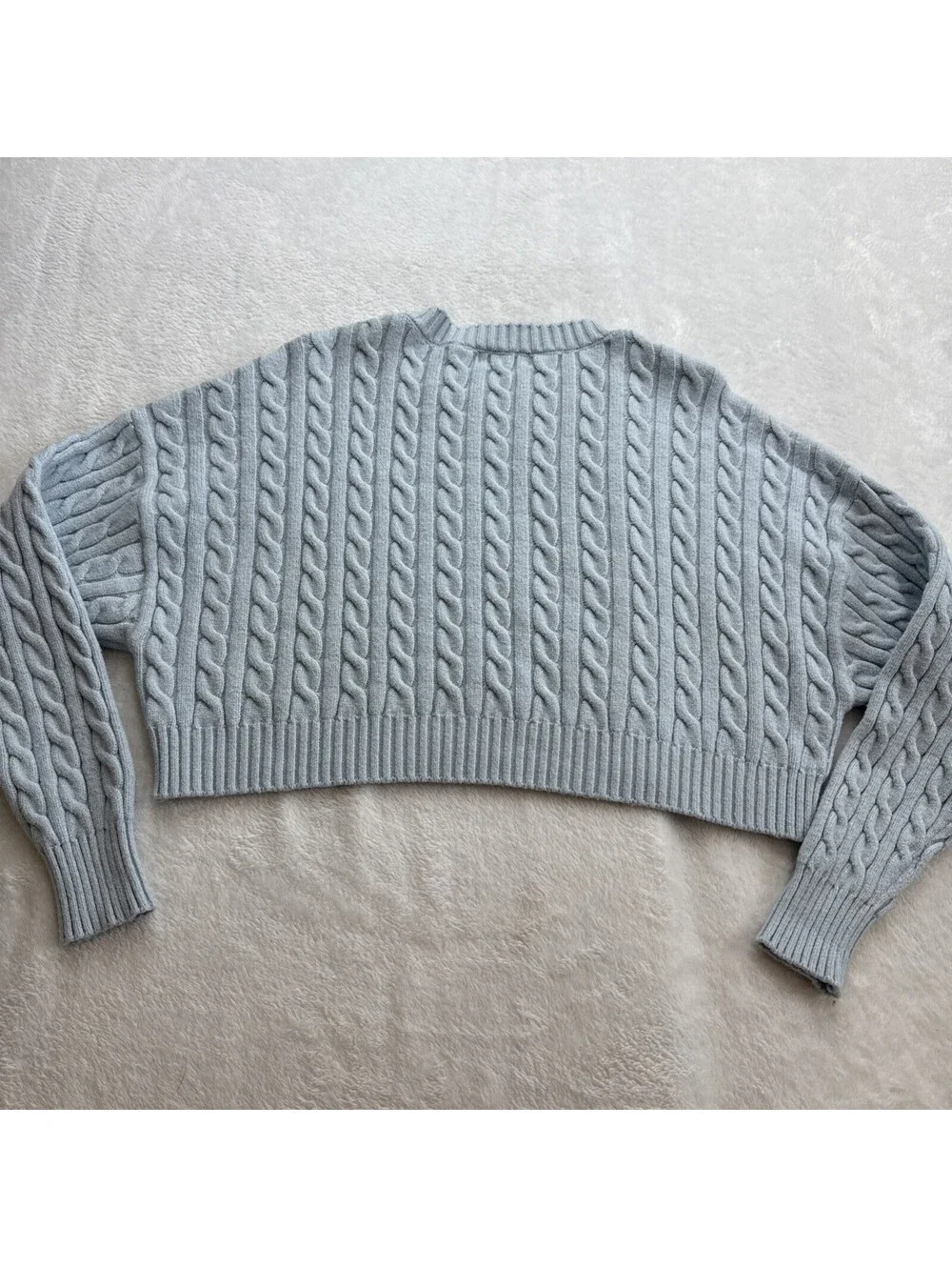 Alter'd States Women's Light Blue Cable Knit Cropped Soft Sweater Small (2460)